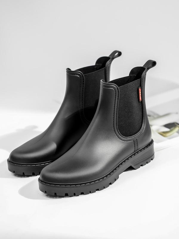 Women's Solid Color Slip on Rain Boots, Fashionable Round Toe Short Rain Boots for Outdoor, Casual Waterproof Boots for Daily Wear