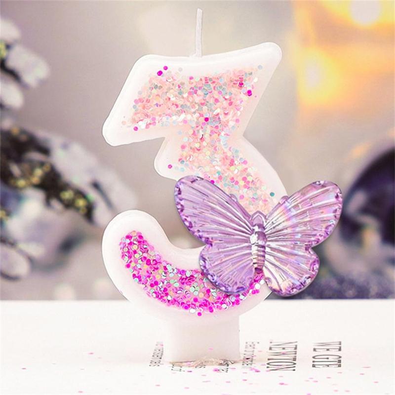 Butterfly Design Number Candle, 1 Count Butterfly Number Decorative Candle for Birthday Cake, Party Supplies