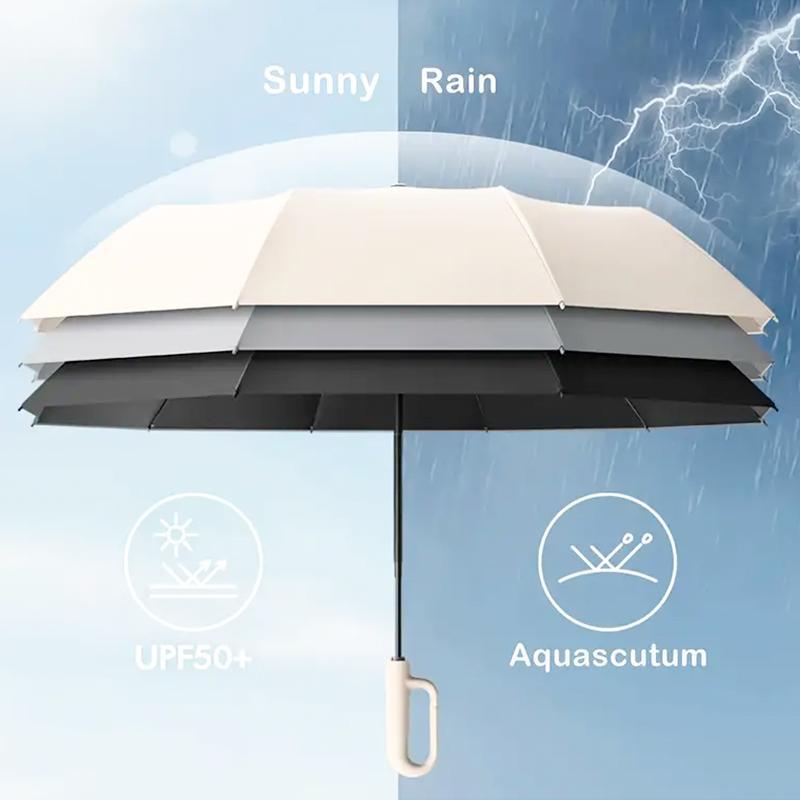 Fully Automatic 20-ribbed Sun Umbrella, 1 Count Portable Foldable Umbrella with Hook, Dual-purpose Sunscreen & Rain Umbrella for Men & Women,  Folding Umbrella