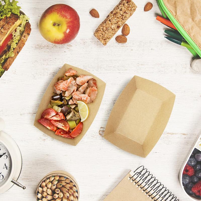 Disposable Food Serving Tray, 25 50 100pcs Kraft Paper Food Boat Tray, Oil-proof Food Take Out Tray for Concession Food and Condiments