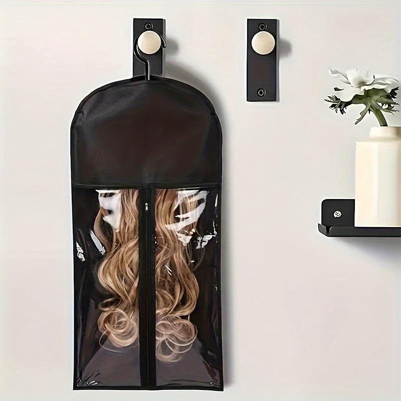 Clear Wig Storage Bag with Hook, 4 Counts Christmas Dustproof Zipper Wig & Hair Extension Hanger, Heatless Styling Tools for Salon & Home Use