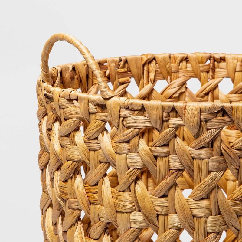 Woven Natural Decorative Cane Pattern Floor Basket - Threshold