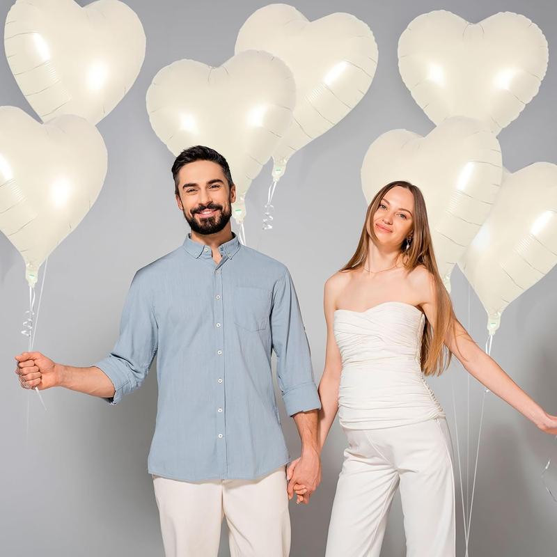 12 count Cream Heart Balloons,18 Inch Cream White Heart Shape Foil Balloons Love Balloons Valentine Balloons for Birthday Party Wedding Engagement Party  Shower Valentine Day Decorations (cream)