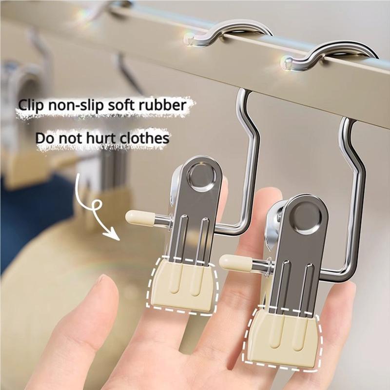 Stainless Steel Pant Clip, 12pcs set Multi-functional Pant Clip with Hook, Space-saving Closet Organizer, Durable Clothes Hanger for Home Use