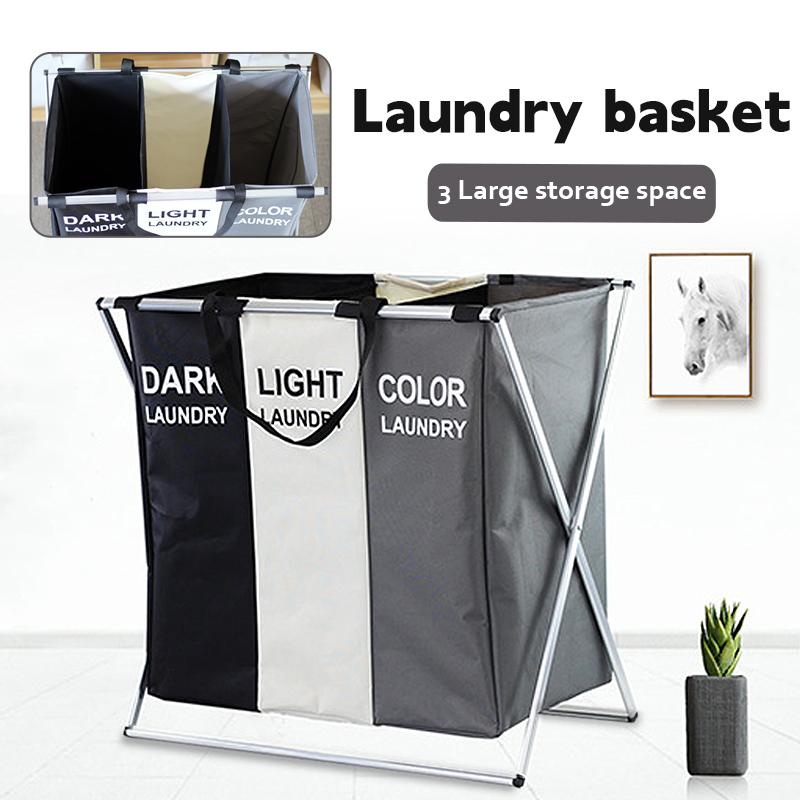 Large 3-Section 180L Freestanding Laundry Basket Hamper with Handles - Ideal for Clothes & Toys Storage in Dorm & Family Closet - Accessories