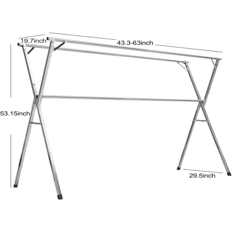 SHAREWIN Clothes Drying Rack Collapsible, Heavy Duty Laundry Dryer Racks Foldable, Space Saving for Indoor Outdoor, Hanging Garment Racks Length Adjustable, 63inch