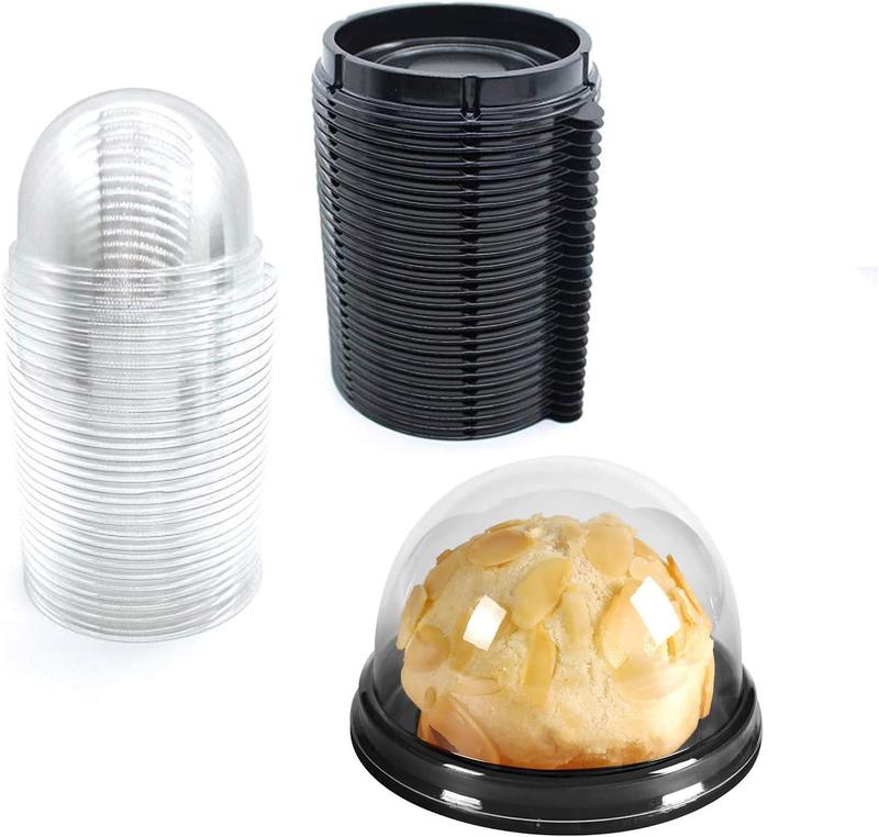 Clear Plastic Mini Cupcake Container, Mini Cupcake Boxes Mooncake Boxes Muffin Pod Clear Deep Dome,Plastic Disposable Stackable Cupcake Containers For Wedding Party Birthday Gifts (Black, 50 count)