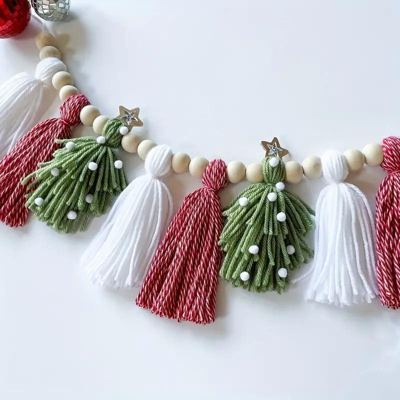 Christmas Wall Ornament, 1 Count Bohemian Tassel & Beaded Hanging Decoration, Wall Decor for Holiday Festive