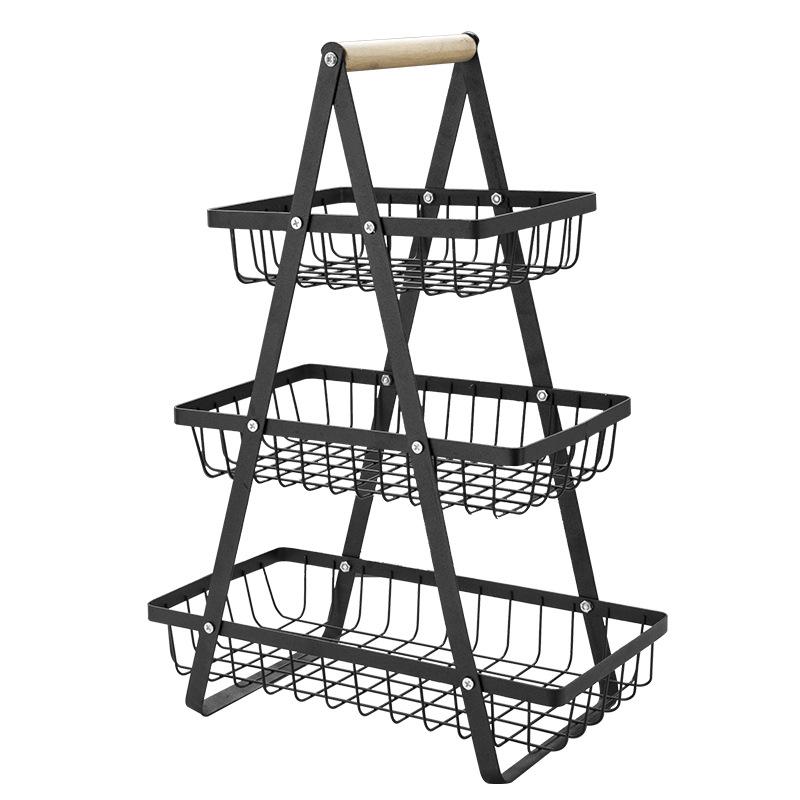 Multi-layer fruit basket kitchen three-layer hollow mesh hand basket living room dried fruit snacks storage basket shelves