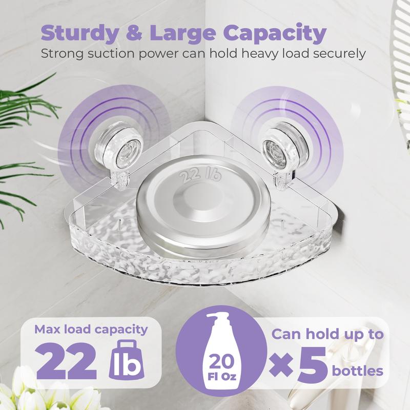 Large Corner Shower Caddy Suction Cup, No-Drilling New Home Decor Essentials, Organizer Shelf, Waterproof and Rustproof Heavy-Duty Accessories Storage Rack, For Apartment Tile Wall Bathroom and Kitchen