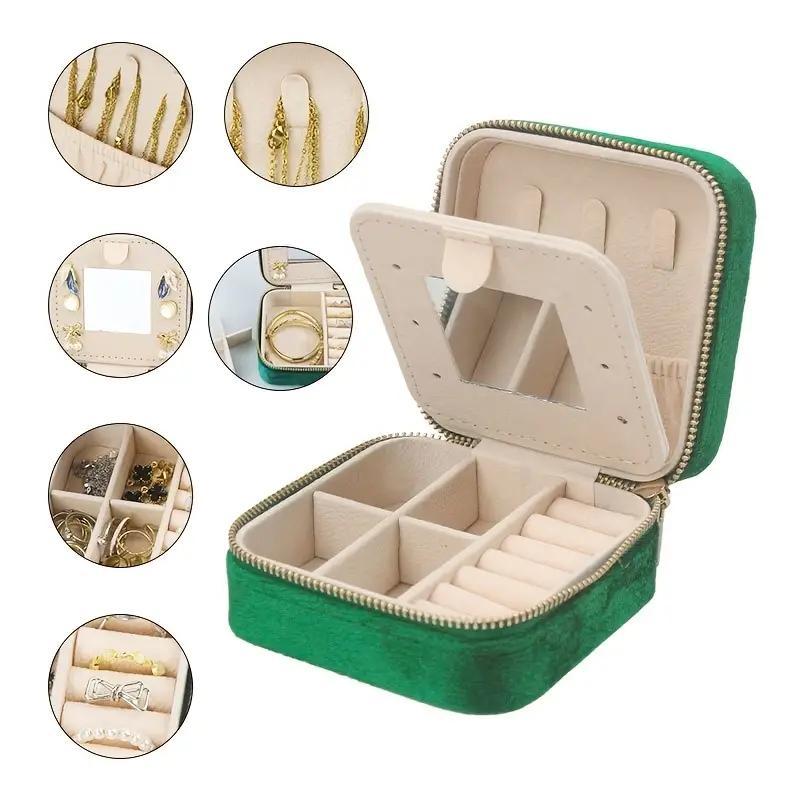 Portable Jewelry Storage Box, 1 Count Square Shaped Travel Jewelry Organizer with Mirror, Dustproof Jewelry Storage Box