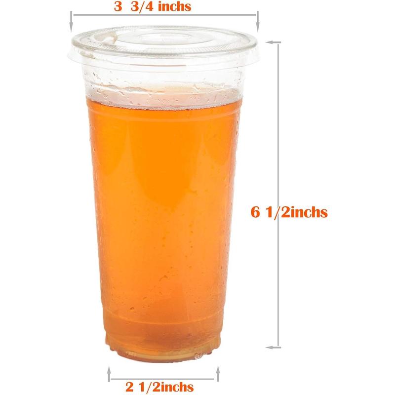 , 24oz-30sets. Clear Plastic Cups with Flat lids with Straw Slot(30Cups + 30lids)