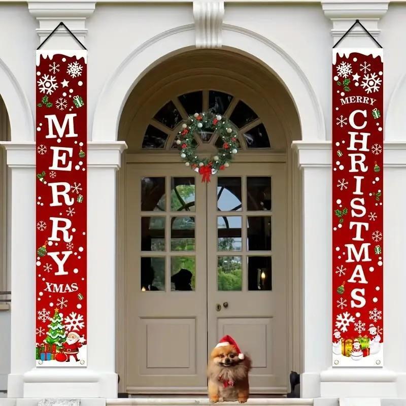 Christmas Themed Door Banner, 1 6 Pairs set Merry Christmas Door Hanging Banner, Outdoor & Indoor Decoration for Front Porch, Patio, Garage & Home