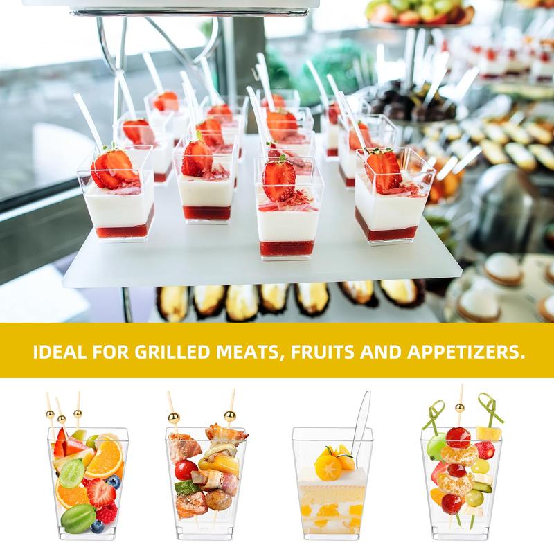 tchrules 50 Sets of Plastic Charcuterie Cups with Sticks Clear Appetizer Cups with Cocktail Picks Disposable Dessert Cups Fruit Cups for Party Wedding