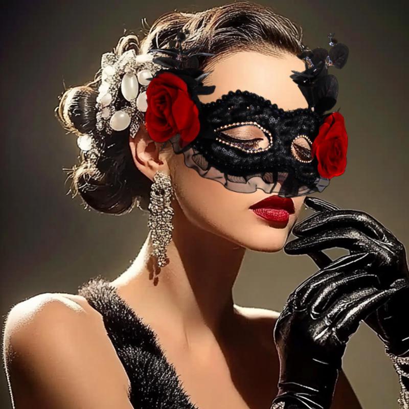 Black flower mask lace masquerade mask, prom party, suitable for women