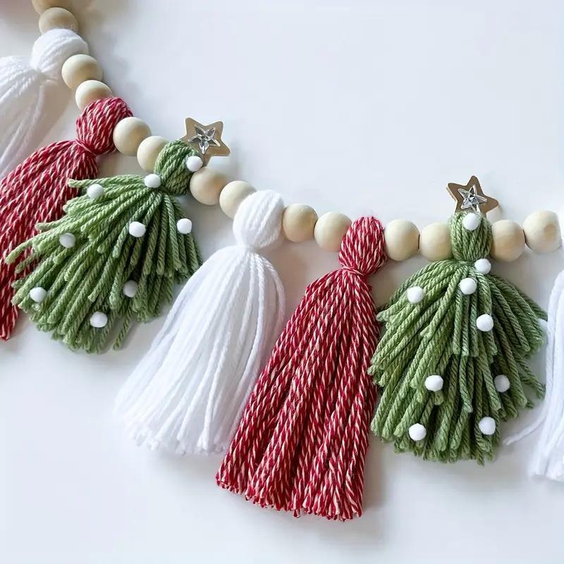 Christmas Wall Ornament, 1 Count Bohemian Tassel & Beaded Hanging Decoration, Wall Decor for Holiday Festive