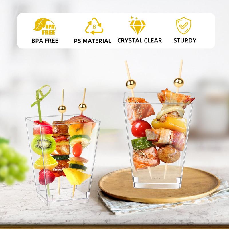 tchrules 50 Sets of Plastic Charcuterie Cups with Sticks Clear Appetizer Cups with Cocktail Picks Disposable Dessert Cups Fruit Cups for Party Wedding