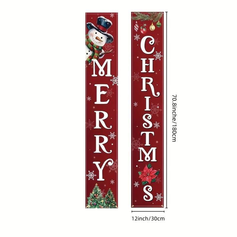 2-Pack Merry Christmas Banner-Snowman and Christmas Tree Pattern, 12X70.8 Inches, Polyester Material, No Power Supply, Suitable for Room Decoration, Ideal for Front Door Wall Courtyard, Outdoor Use