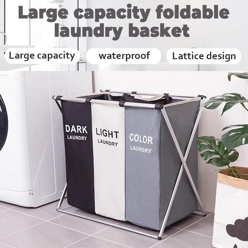 Large 3-Section 180L Freestanding Laundry Basket Hamper with Handles - Ideal for Clothes & Toys Storage in Dorm & Family Closet - Accessories