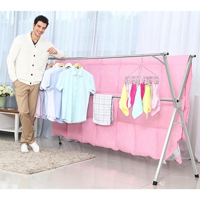 SHAREWIN Clothes Drying Rack Collapsible, Heavy Duty Laundry Dryer Racks Foldable, Space Saving for Indoor Outdoor, Hanging Garment Racks Length Adjustable, 63inch