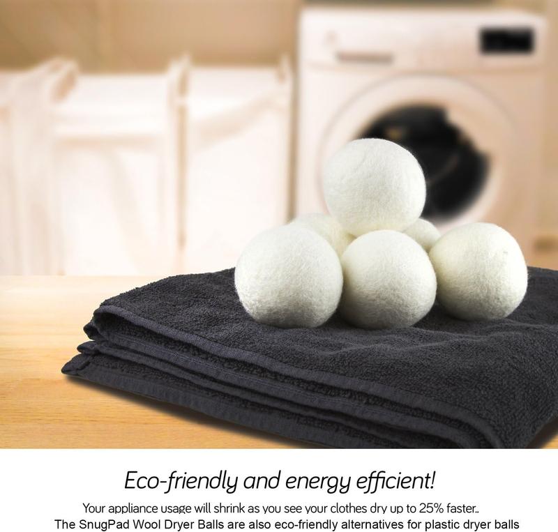 XL Size Wool Dryer Balls - 6 Pack, 100% Organic Premium New Zealand Wool, No Fillers, Anti Static, Lint Free, White - Laundry