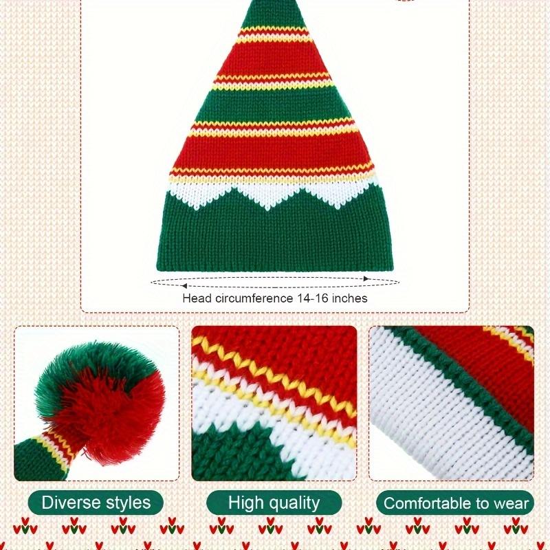 20 Pcs Unisex Xmas Knit Crochet Beanie Hat, Christmas Elf Santa Hat with Pompom, Winter Bulk Hats for Adult Holiday