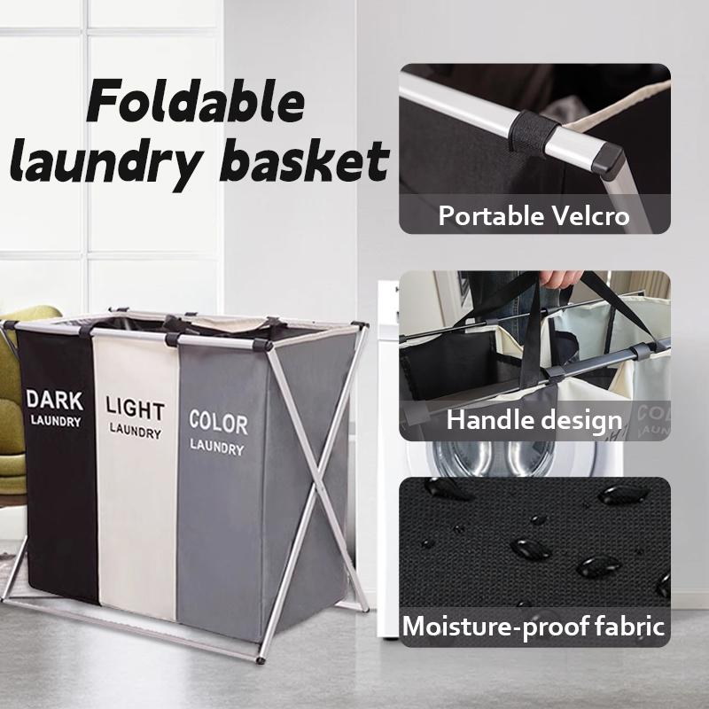 Large 3-Section 180L Freestanding Laundry Basket Hamper with Handles - Ideal for Clothes & Toys Storage in Dorm & Family Closet - Accessories