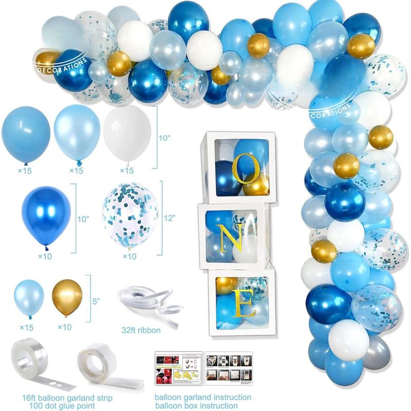 Baby Boy 1st Birthday Decorations Supplies, 1st Birthday Boy Decorations, Baby First Birthday Decorations for Boy, First Birthday Balloon Boxes, Backdrop, High Chair Banner, Crown, Photo Banner