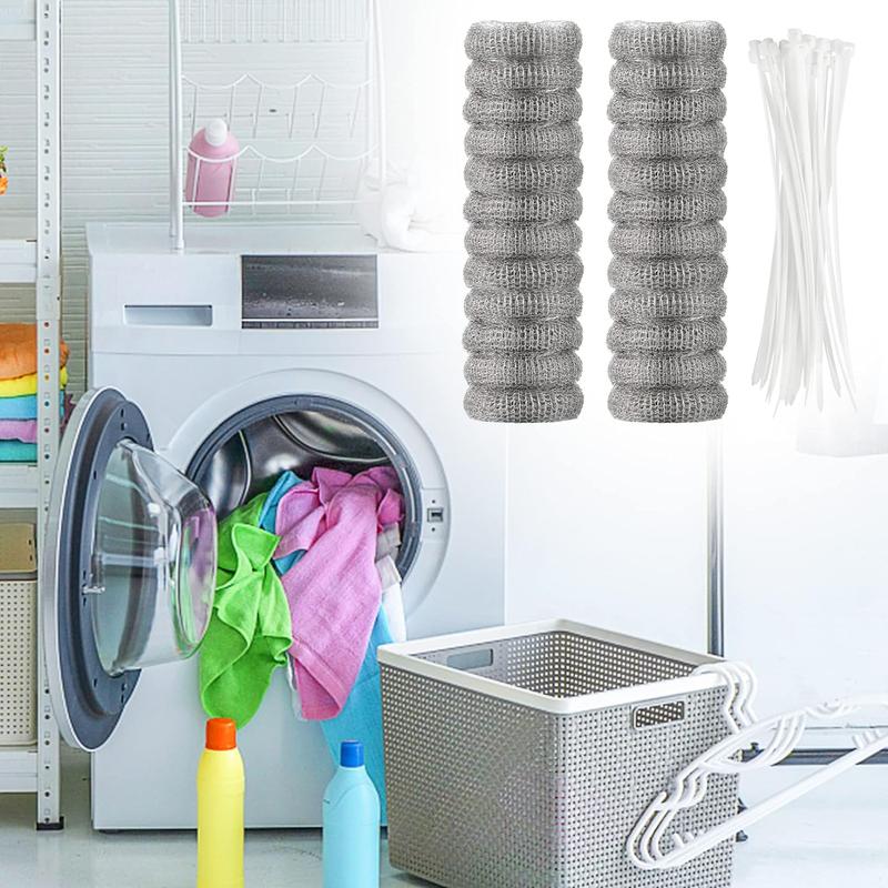 24  count   Lint Traps Washing Machine Stainless Steel Lint Snare Traps Laundry Mesh Washer Hose Filter with 24 count Cable Ties