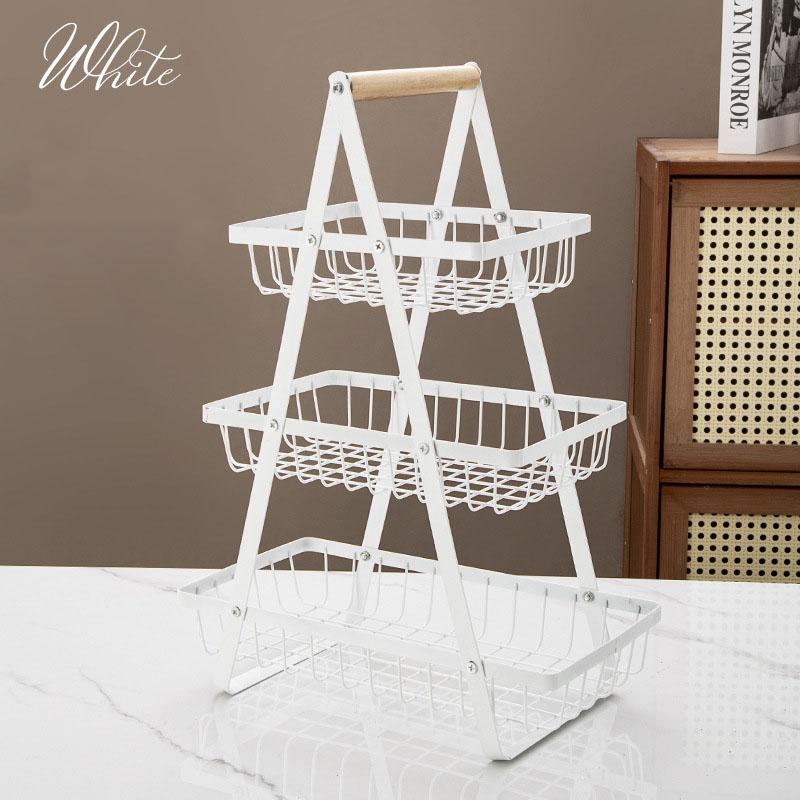 Multi-layer fruit basket kitchen three-layer hollow mesh hand basket living room dried fruit snacks storage basket shelves