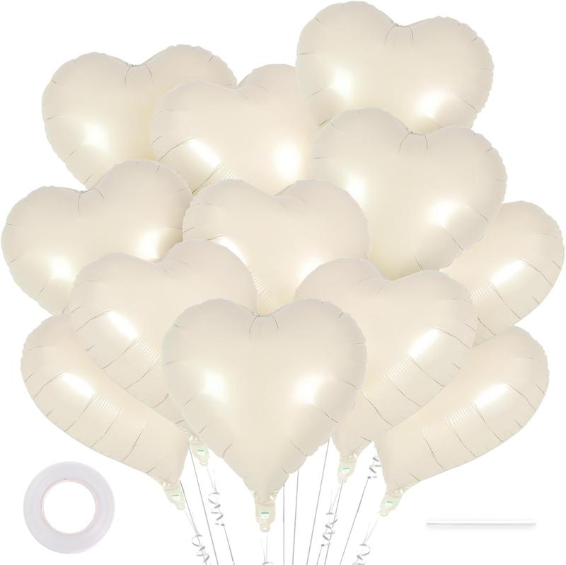 12 count Cream Heart Balloons,18 Inch Cream White Heart Shape Foil Balloons Love Balloons Valentine Balloons for Birthday Party Wedding Engagement Party  Shower Valentine Day Decorations (cream)