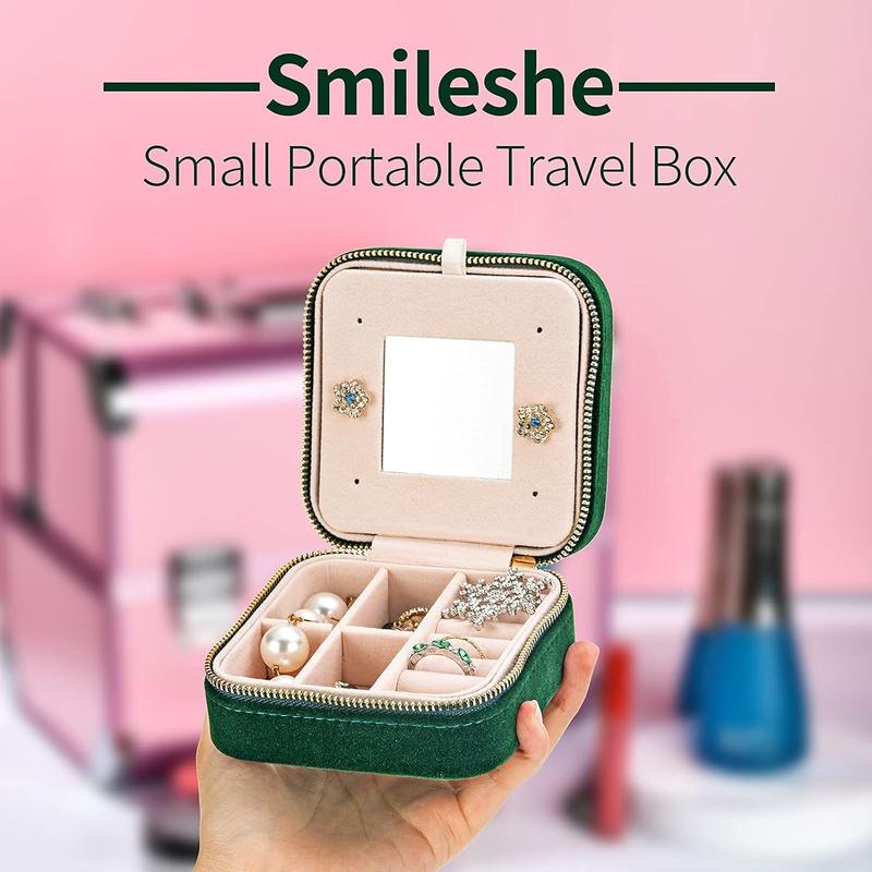 Portable Jewelry Storage Box, 1 Count Square Shaped Travel Jewelry Organizer with Mirror, Dustproof Jewelry Storage Box