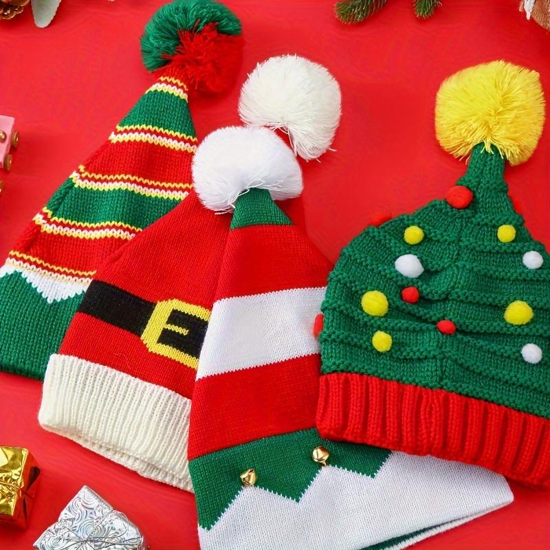 20 Pcs Unisex Xmas Knit Crochet Beanie Hat, Christmas Elf Santa Hat with Pompom, Winter Bulk Hats for Adult Holiday