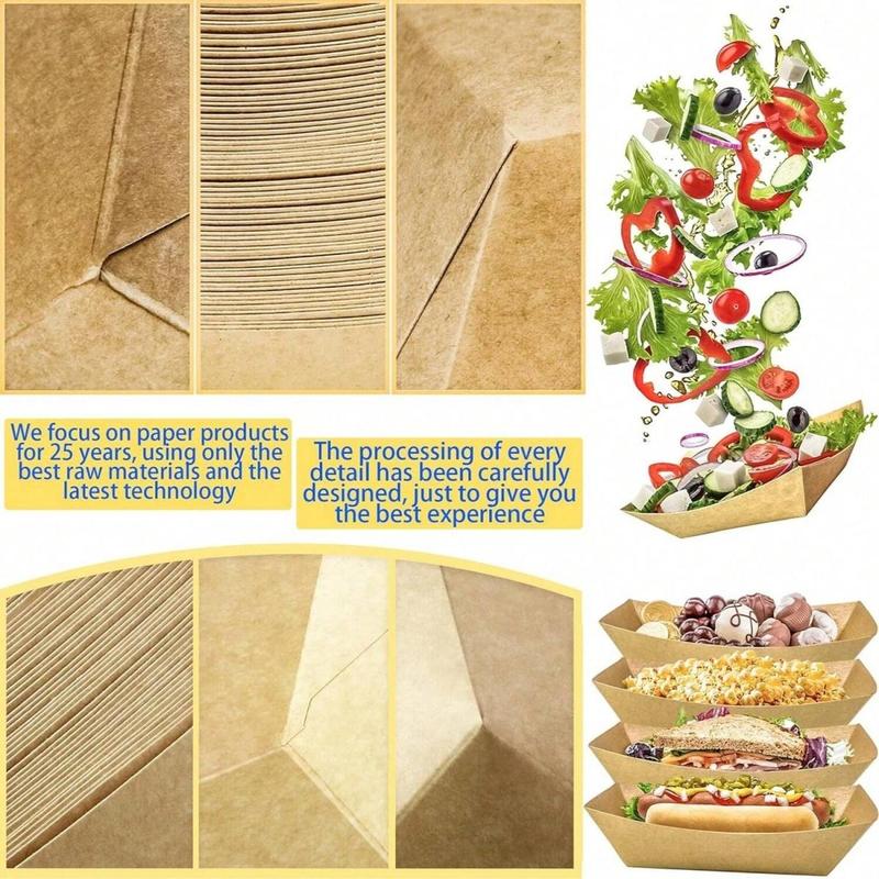 Disposable Food Serving Tray, 25 50 100pcs Kraft Paper Food Boat Tray, Oil-proof Food Take Out Tray for Concession Food and Condiments