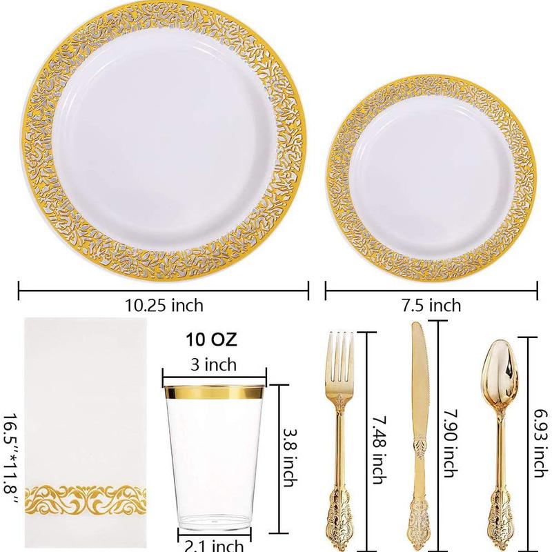 175 One Suit Foreign Trade Tableware Disposable Golden Edge Plate Wine Glass Knife, Fork and Spoon PS Hard Plastic Fruit Hollow Plate