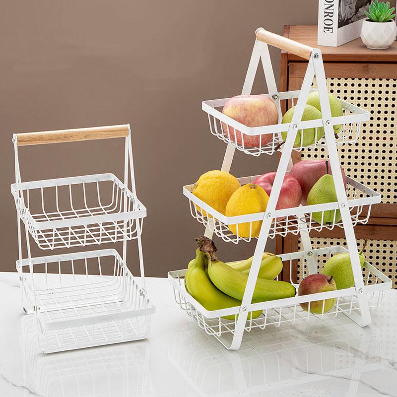 Multi-layer fruit basket kitchen three-layer hollow mesh hand basket living room dried fruit snacks storage basket shelves