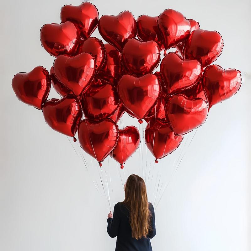 Heart Shaped Foil Balloon, 25 50pcs Romantic Balloon for Birthday Wedding Anniversary Proposal Engagement Decor, Party Decor Supplies