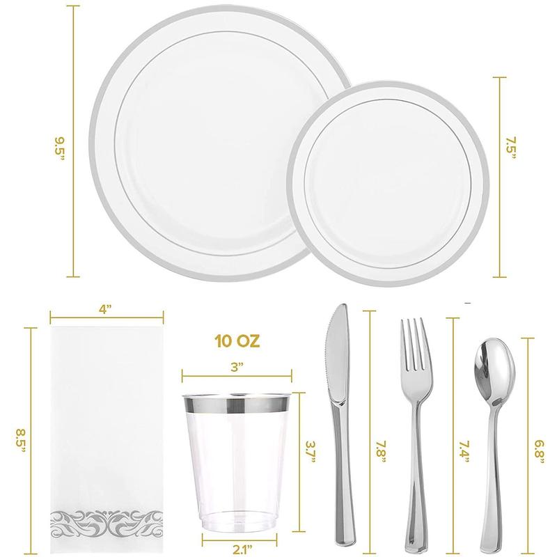 175 One Suit Foreign Trade Tableware Disposable Golden Edge Plate Wine Glass Knife, Fork and Spoon PS Hard Plastic Fruit Hollow Plate