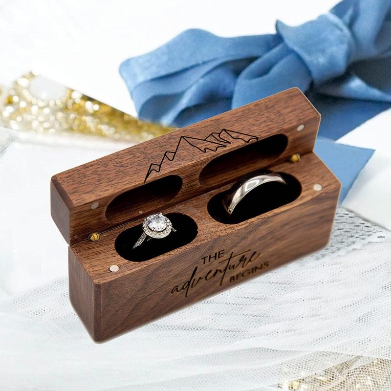 Wood Ring Box for Wedding Ceremony-Engagement Wooden Ring Bearer Box Wedding Accessories,Ring Boxes for Two Rings Case,Rustic Keepsake Engraved Wedding Ring Holder Gift