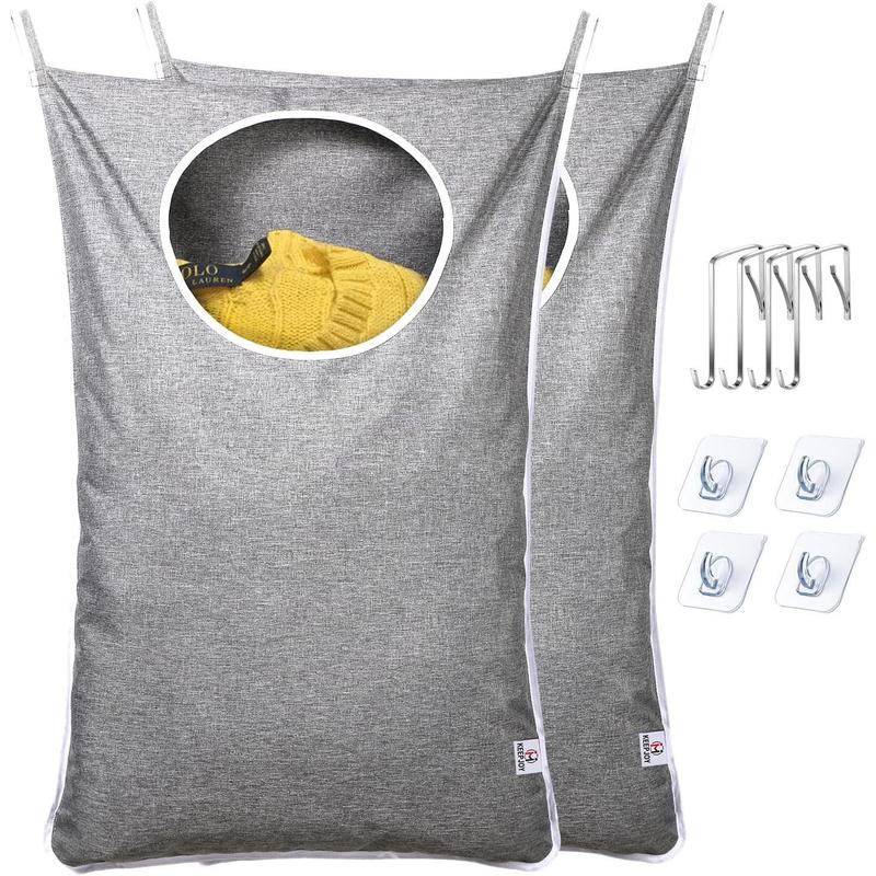 Saves Space Door-Hanging Laundry Bag,Door Hanging Laundry Hamper with 2 Different Types of Hooks, Oxford Fabric Hanging Laundry Basket for Clothes Organiser Stainless