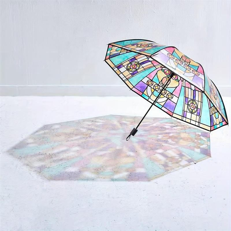 Fashionable Transparent Umbrella, Creative Automatic 3-fold Umbrella, Lightweight & Waterproof Umbrella for All-weather Protection