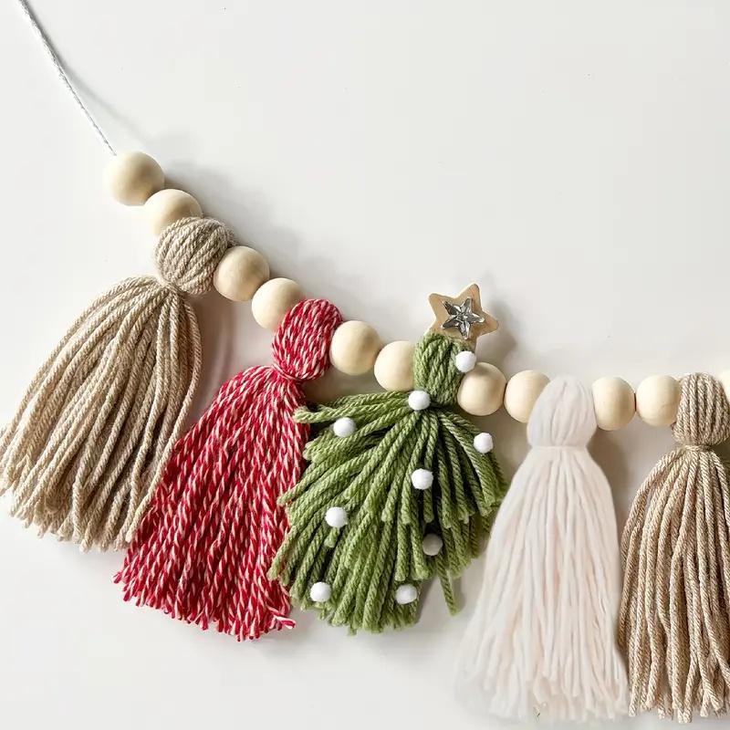 Christmas Wall Ornament, 1 Count Bohemian Tassel & Beaded Hanging Decoration, Wall Decor for Holiday Festive