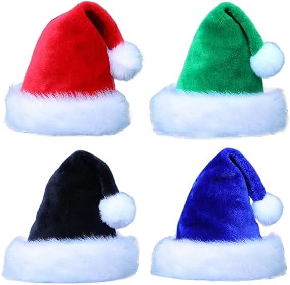 Santa Hat for Kids Christmas Hats, Plush Xmas Party Hat Luxury Santa Claus Hat, Velvet Classic Fur Santa Outfit