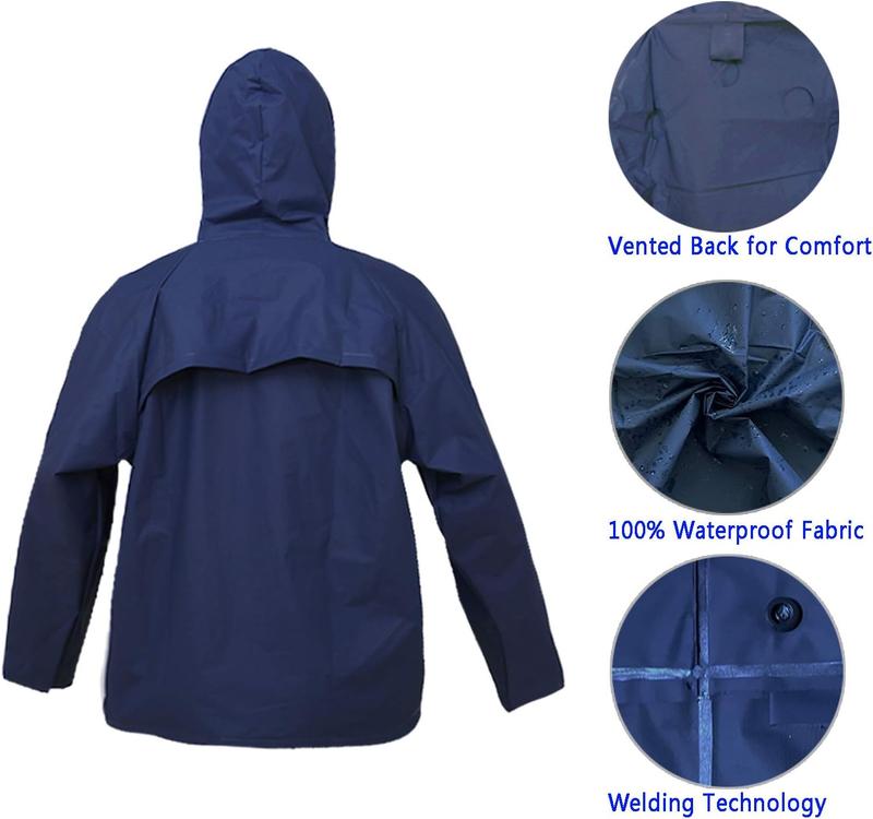 Ultra-Lite Rain Coat with Pants for Men Women Waterproof Rain Suit for Sport(Navy,M-XXXL) Raincoat Solid Color Hooded Waterproof Rain Poncho