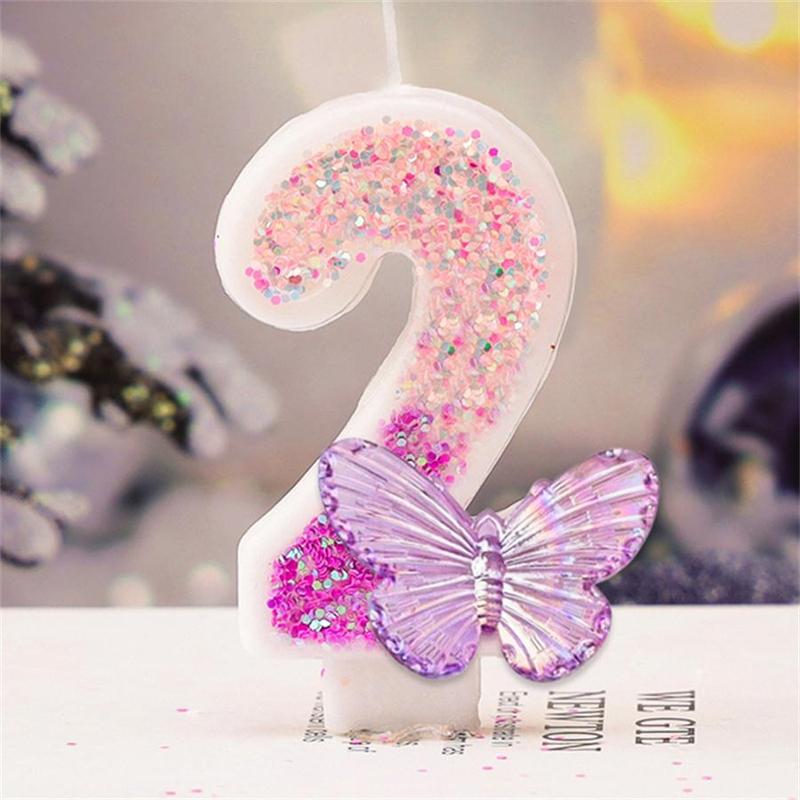 Butterfly Design Number Candle, 1 Count Butterfly Number Decorative Candle for Birthday Cake, Party Supplies