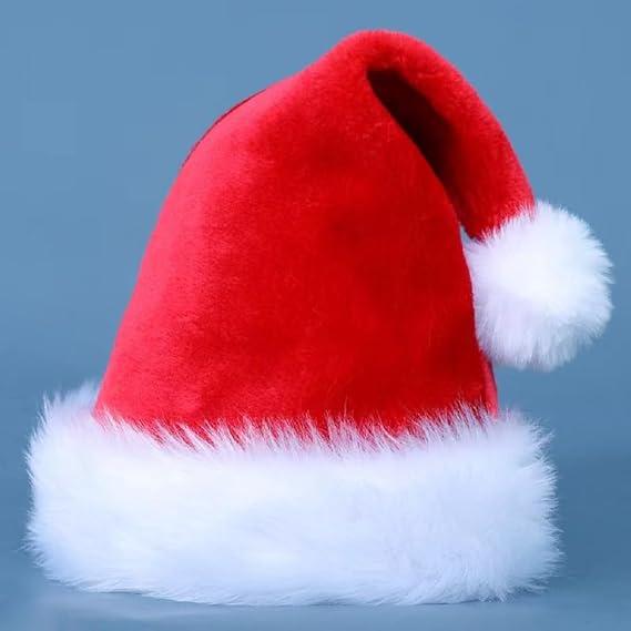 Santa Hat for Kids Christmas Hats, Plush Xmas Party Hat Luxury Santa Claus Hat, Velvet Classic Fur Santa Outfit