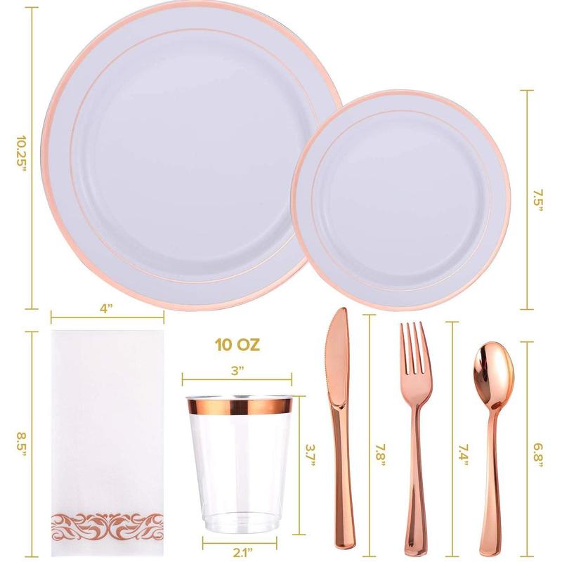 175 One Suit Foreign Trade Tableware Disposable Golden Edge Plate Wine Glass Knife, Fork and Spoon PS Hard Plastic Fruit Hollow Plate