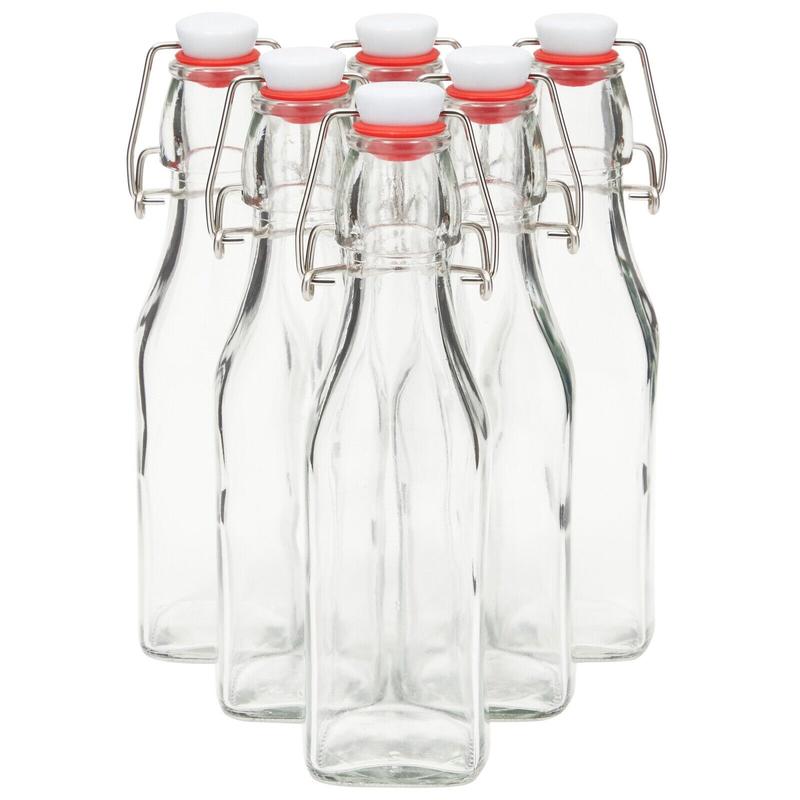 6 Pack 8 oz Swing Top Glass Bottles with Cleaning Brush for Vanilla, Hot Sauce