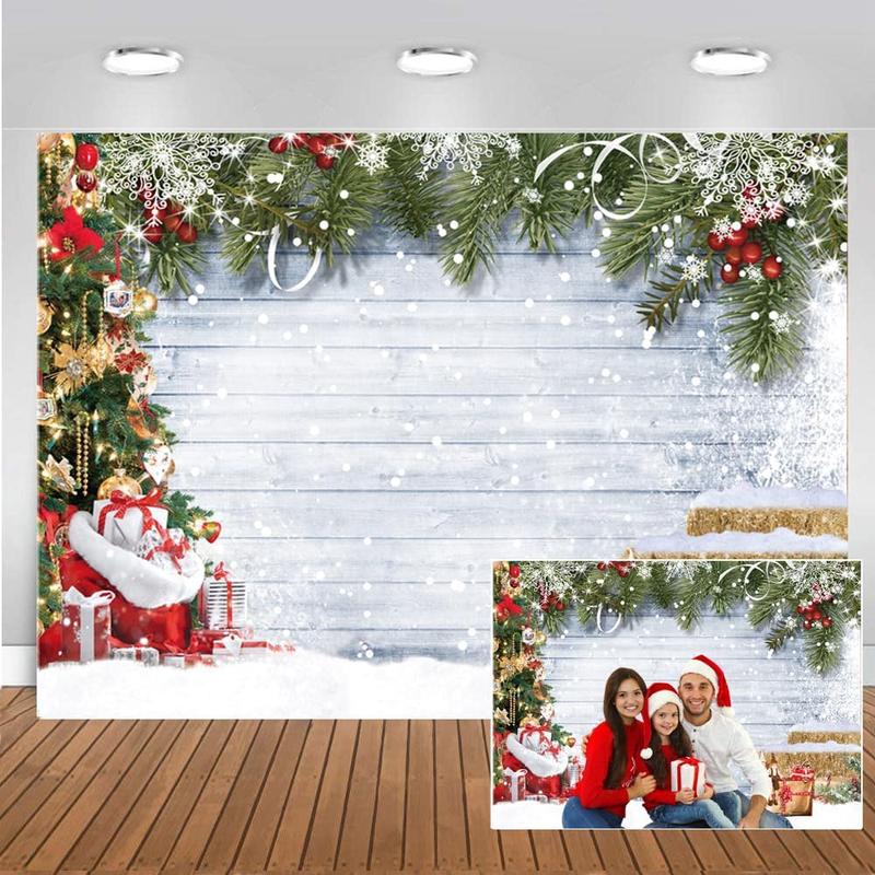 7x5ft Christmas Backdrop Christmas Rustic Wood Photography Backdrop Xmas Tree Snow Wall Background Xmas Party Supplies Family Boys Girls Party Banner Decorations Backdrops CY191