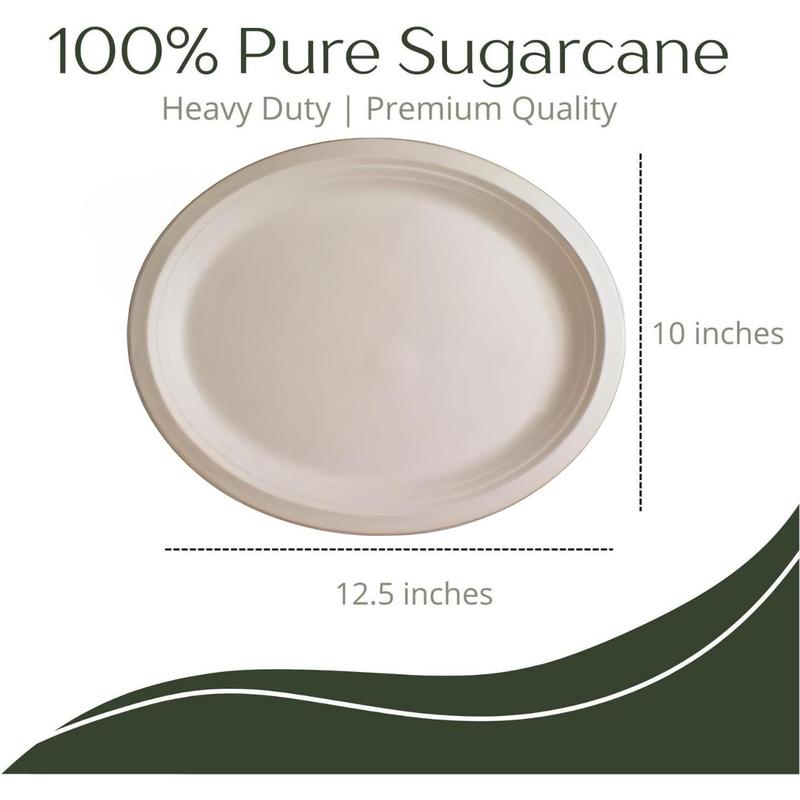 100 pack Oval Paper Plates 12 inch  Compostable Heavy-Duty disposable  platters thanksgiving dinner party bulk 12